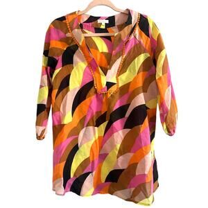SHOSHANNA Colorful Abstract Geometric Print Silk-Cotton Tunic - Sz P Petite